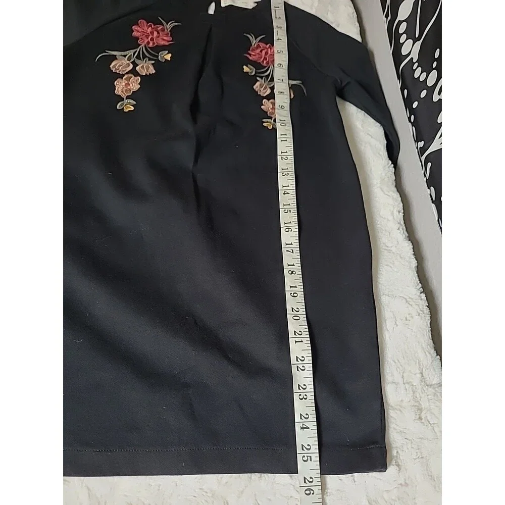 Zara Embroidered Dress Girls Size 8 Floral Black Long Sleeve Knit